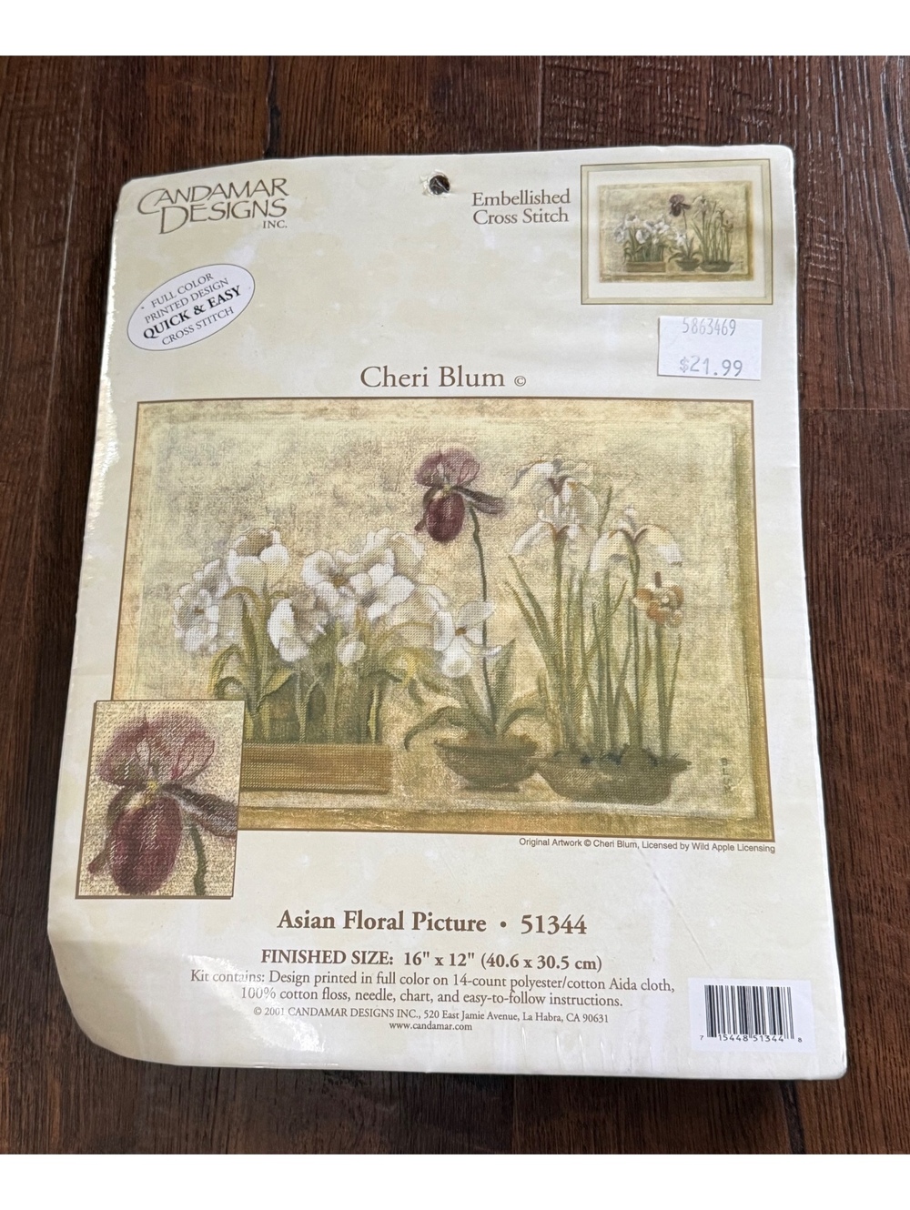 Cheri Blum Floral Picture Embellished Cross Stitch Kit #51344 Candamar 16x12